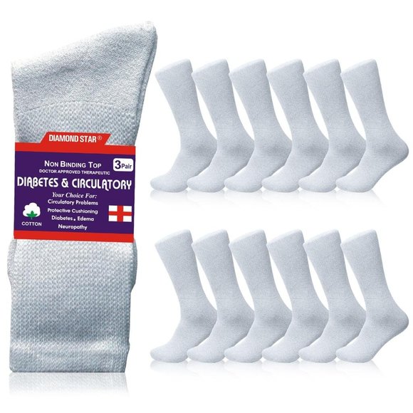 Diabetic Socks, Non-Binding Circulatory Cushion Cotton Crew Diabetic Socks White - Picture 1 of 8